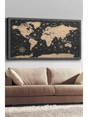 Ceylan Adam Vintage Dünya Haritası Kanvas Tablo, 120 x 65