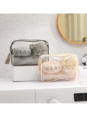 Ceylan Adam Classico Seyahat Seti Banyo Seti Bej - Duş Lifi; Tarak ve Ayna Kapaklı Makyaj Kutusu, Sabunluk