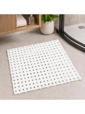 Ceylan Adam Banyo Yer Karosu 33X33 Cm, Kaymaz Plastik Duş Matı, Geçmeli Modüler Banyo Paspası, Su Tahliye Delikli Islak Zemin Karosu, Lavabo Önü Duş Çıkışı Zemin Matı (Beyaz)