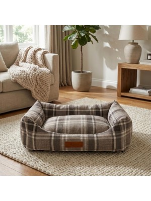 Ceylan Adam Jungolica Comfy Pet Kedi ve Köpek Yatağı Bej/oeko-Tex Sertifikalı Dokuma Kumaş, Yıkanabilir Fermuarlı Minder, Destekleyici Yapı, Kaydırmaz Taban (Bej, Large 58 × 70 × 22 Cm)