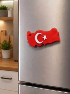 Ceylan Adam Türkiye Haritası ve Türk Bayraklı Dekoratif Buzdolabı Magneti, 9 x 4,5 cm