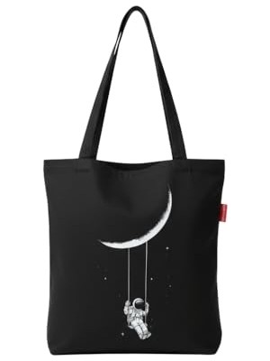 Ceylan Adam Siyah Bez Çanta Ayda Sallanan Astronot