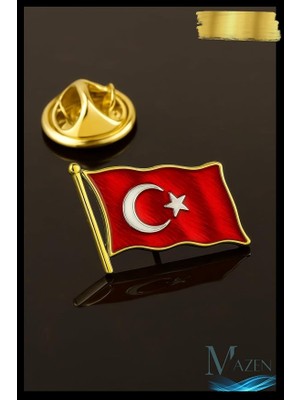 Türk Bayrağı Yaka Rozeti, Metal, Sarı Renk