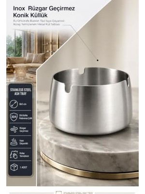 Ceylan Adam Inox Paslanmaz Çelik Rüzgar Geçirmez Konik Küllük - 8x5 cm Modern Masaüstü Sigara Tablası Ev Ofis Kafe Balkon Tipi Isıya Dayanıklı Kolay Temizlenen Metal Kül Yuvası 723368