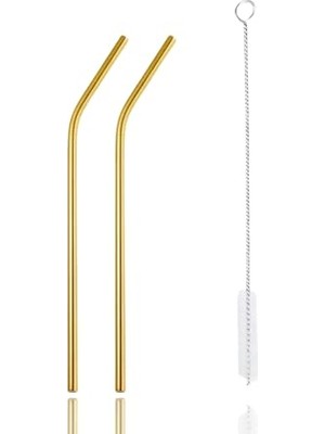 Ceylan Adam 2 Adet Metal Paslanmaz Gold Pipet ve Temizleme Fırçası MIT1217
