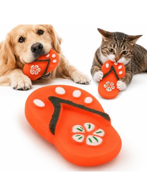 Ceylan Adam Sesli Parmak Arası Terlik Tasarımlı Köpek ve Kedi Oyuncağı - Çiğneme, Isırma, Diş Kaşıma, Günlük Oyun, Eğitim ve Ev Içi Aktivite Için Hafif Kauçuk, Taşınabilir, Sesli Tasarım (Turuncu)