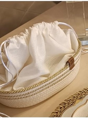 Ceylan Adam Ahs Tasarım Kapanabilir Kumaş Torbalı El Yapımı Ekmek Sepeti Gold 27 x 16