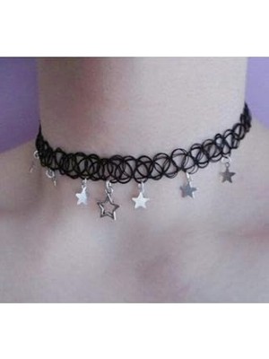 Ceylan Adam Yıldız Detaylı Elastik Choker Kadın Kolye, Siyah
