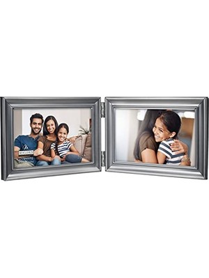 Ceylan Adam Gümüş Rengi Kalaylı Metal Çiftli Menteşeli Resim Çerçevesi, 2-4x6