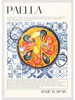 Ceylan Adam Zestia Beyaz Çerçeveli Tablo; Paella Tabağı, Mutfak Dekoru, Mavi Seramik Stil Poster No: 106688 15 x 21