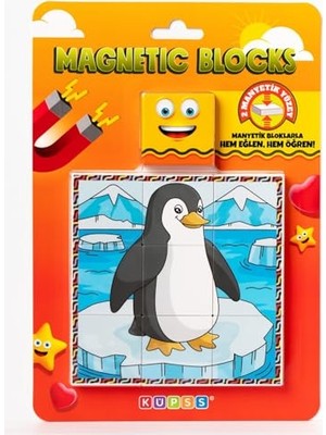 Ceylan Adam Manyetik Blok Çift Taraflı 9 Parçalı Penguen-Köpekbalığı Puzzle, 2 Görsel Yapboz