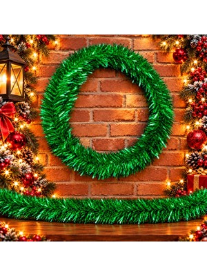 Kuzey Oyuncak 5 Metre Yeşil Garland Yeşil Çam Dalı 6 cm Çap Yılbaşı Garlandı Parlak Metalik Dekor Ince Garland