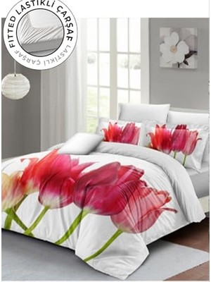 Ceylan Adam Nevresim Takımı, %100 Pamuk Saten Çift Kişilik Tulip Beyaz, MONOHOME34931