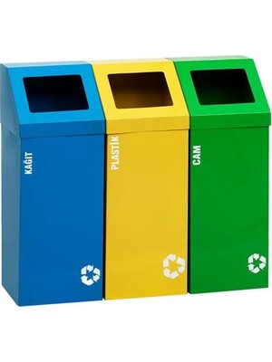 Ceylan Adam Plastik, Kağıt ve Cam Için Elektrostatik Toz Boyalı Metal Geri Dönüşüm Kutusu, 3'lü