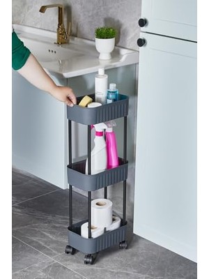 Ceylan Adam Tekerlekli 3 Katlı Mini Banyo ve Mutfak Raf Düzenleyici, Gri