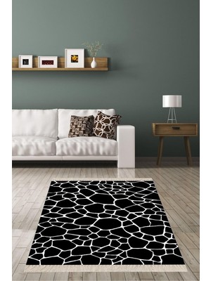 Xml Bayiciniz Tr Pelangi Zebra Desenli Siyah Beyaz Halı Dijital Baskılı Kaymaz Taban Modern Salon Halısı ve Y