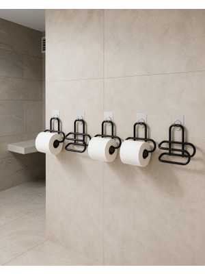 TeknoKapsül 5 Adet Duvara Yapışkanlı Sıradışı Siyah Metal Wc Kağıtlık Askısı
