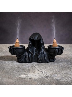 Ceylan Adam Gotik Kapüşonlu Tütsülük Beton – Grim Reaper Tarzı Dekoratif Tütsü Tutucu, Korku Temalı Ev Dekoru (Siyah), Siyah & Beyaz Renk Seçenekli