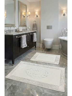 Ceylan Adam Pamukkent Süper Emici 2'li %100 Pamuk Ultra Lüks Banyo Paspası Seti 60X100 cm ve 50X60 cm (Beyaz)