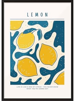 Ceylan Adam Siyah Çerçeveli Tablo, Limon Deseni, Mutfak Dekoru, Retro Stil Poster No: 106618 50 x 70