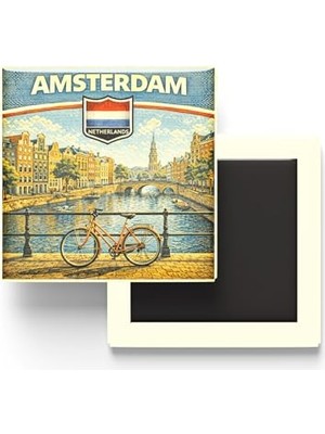 Ceylan Adam Retro Hollanda Amsterdam Şehri Temalı Vintage Buzdolabı Magneti, 9x9 cm