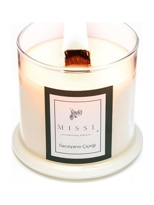 Ceylan Adam Üfleme Cam Ahşap Fitilli Geceyarısı Çiçeği Kokulu Vegan Mum (140 G)