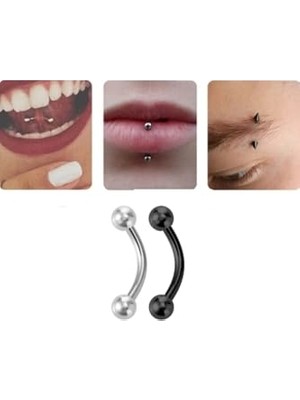 Ceylan Adam Çelik Kaş Rook Dil Altı Dudak Piercing Seti, 2'li, 2 Renk