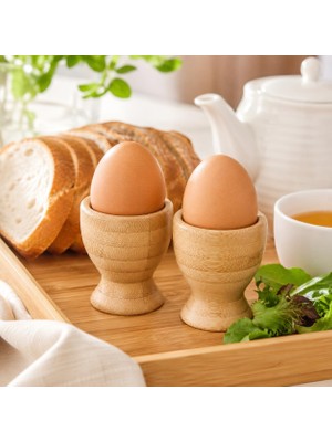 Poomy 2'li Bambu Yumurtalık Seti, Doğal Ahşap Kahvaltı Yumurta Standı