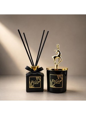 Ceylan Adam Oda Kokusu, Vanilya Kokulu Geyik Tasarımlı Dekoratif, Seti - 150G Kokulu Mum & 100 ml Çubuklu Oda Kokusu (Set-9, Vanilya)