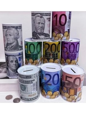Ceylan Adam Euro Dolar Desenli Metal Kumbara Silindir Tasarruf Para Kutusu 1 Adet