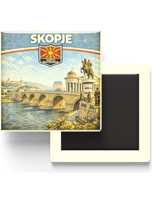 Ceylan Adam Retro Kuzey Makedonya Üsküp Şehri Temalı Vintage Buzdolap Magneti – 9x9 cm