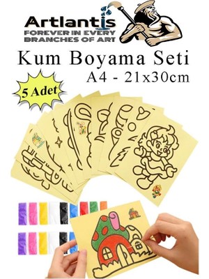 Ceylan Adam Kum Boyama Takımı 5 Adet 20X30 cm A4 Boyutunda Büyük Boy Kaliteli Kum Boyama Çalışması Tuz Boyama Etkinlik