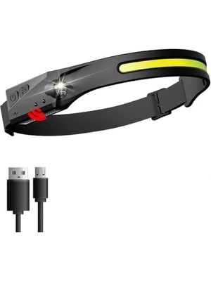 Ceylan Adam 5 Aydınlatma Modlu Cob LED Sensörlü USB Şarj Edilebilir Dahili Pilli Kafa Lambası