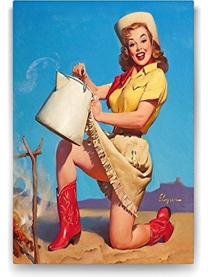 Ceylan Adam Pin Up Girl Kovboy Temalı Duvar Tablosu, 70X100 cm