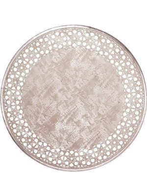 Bespoky Ekru Modern Geometrik Salon Halısı Polyester Makine Dokuma Toz Vermez Şık Tasarım