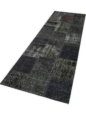 Bespoky Siyah El Dokuma Salon Halısı Eskitme Stil Geometrik Desenli Modern Koridor Modelleri