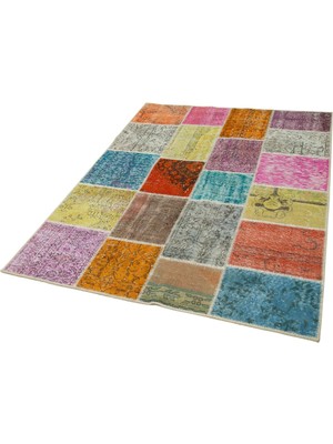Bespoky Turuncu Halı El Dokuma Modern Salon Halısı Geometrik Desenli Eskitme Bohem Stil