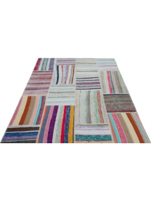 Bespoky Çok Renkli Geometrik Desenli El Dokuma Yün Salon Kilimi Modern Stil Çocuk Odası