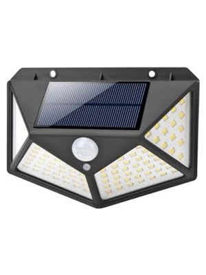 Ceylan Adam Bahçe Aydınlatması — Menfry 50W Solar Güneş Enerjili Duvar Aplik 100 Ledli Sensörlü Duvar Armatürü 1200 Lümen