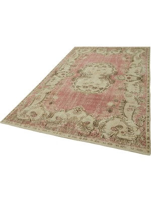Bespoky Bej Pudra Pembe El Dokuma Bej Halı Klasik Desenli Salon Halısı Eskitme Vintage Stil