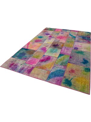 Bespoky Çok Renkli El Dokuma Salon Halısı Modern Soyut Patchwork Stil Mutfak Yatak Odası