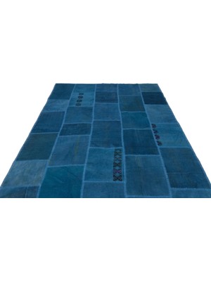 Bespoky Mavi Kilim El Dokuma Yün Salon Kilimi Etnik Geometrik Desenli Koridor Yatak Odası
