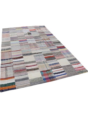 Bespoky Salon Kilimi Çok Renkli Modern Geometrik El Dokuma Pamuk Yün Karışımlı Dokuma Kilim
