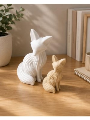 Ceylan Adam Modern 2'li Tilki Biblo Seti – Şık Dekoratif Masa ve Raf Süsü, Ikili Set, Masa Üstü Dekor, Raf Süsü, Modern Tasarım, Beyaz ve Bej Renk