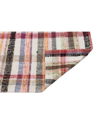Bespoky Krem Çok Renkli Geometrik Desenli El Dokuma Salon Kilimi Yün Pamuk Modern Bohem Stil