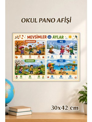 Metranya Mevsimler ve Aylar Afişi, Sınıf Panosu Için Eğitici Posterler, Sınıf Panoları Konsept Hediye Matematik Türkçe Hayat Bilgisi Posterleri, Okul Öncesi Eğitim Afiş Seti