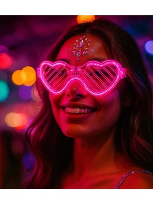 Eğlenceli Pembe LED Kalp Gözlük 3 Modlu Parti Aksesuarı