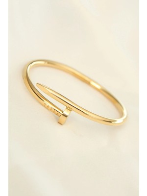 Ls 316L Çelik Gold Renk Çivi Model Bileklik - TCXBB4321