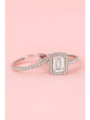 Crystal Diamond Zirconia Işıklı Kutuda Baget Yüzük ve Tamtur Yüzük, Sevgiliye Hediye, Hediyelik Takı