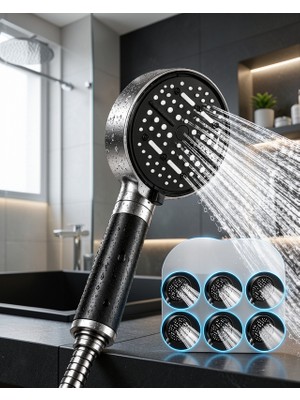 Fiberliz Filtreli Büyük Panelli 6 Modlu Duş Başlığı Büyükboyfiltreli-Siyah-2